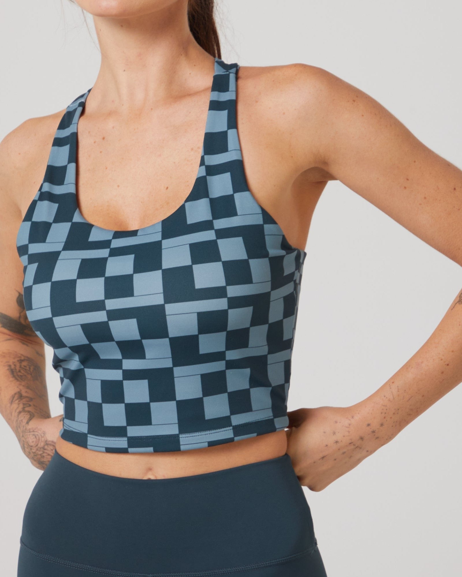 Rally Comp Tank-Dark Sea Mini Court-Check-XS-Stack Athletics