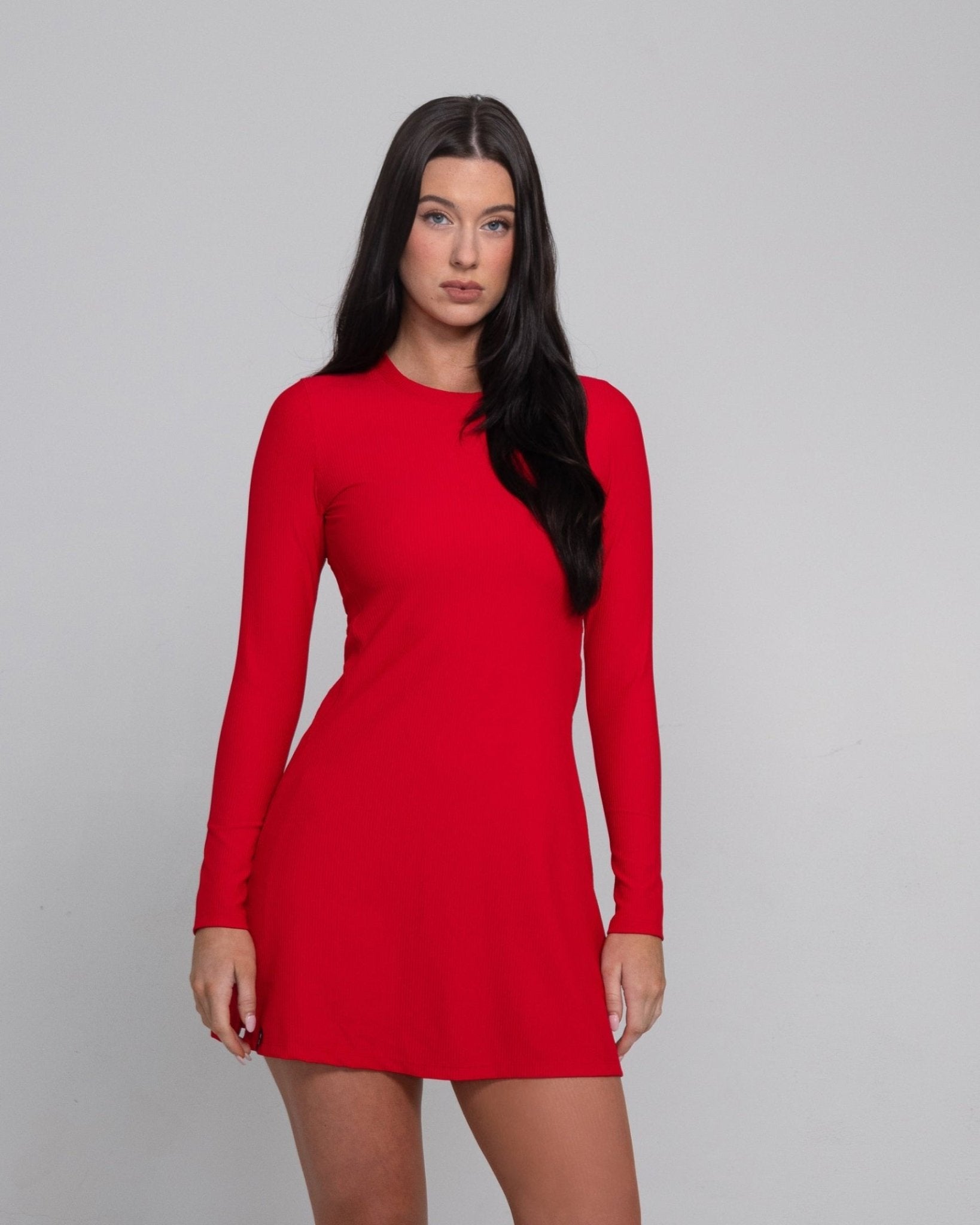 RibTech* Courtside Long Sleeve Dress-Cherry-XXS-Stack Athletics